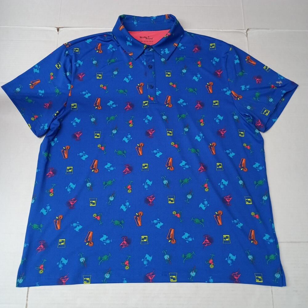 Birdie Bound Golf Polo Shirt Men's 2XL Birdie Blue Easy Care UV‎ Comfort NWOT